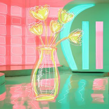 Vaas met tulpen neon van Bianca ter Riet