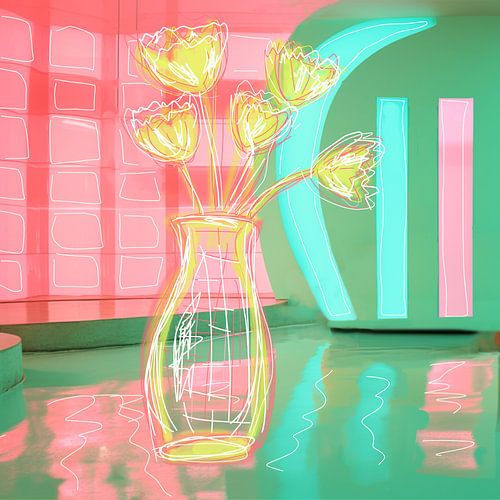 Vase avec tulipes néon