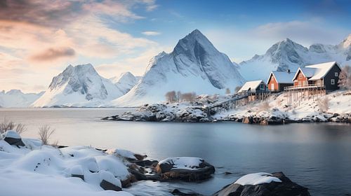 Paysage panoramique sur les îles Lofoten en Norvège en hiver