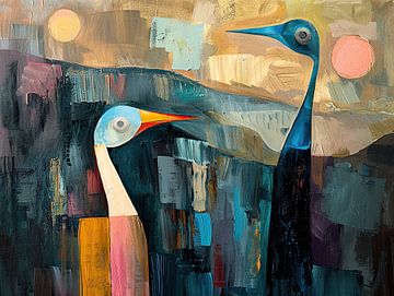 Two Birds van Abstract Schilderij