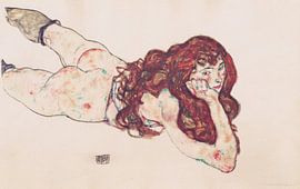 Vrouwelijk naakt liggend op haar buik, Egon Schiele - 1917 van Atelier Liesjes