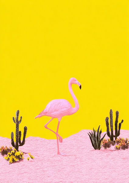 Flamingo in the desert, collage style by Niklas Maximilian
