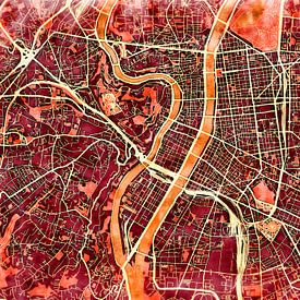 Map of Lyon with the style 'Amber Autumn' by Maporia