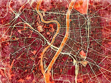 Map of Lyon with the style 'Amber Autumn' by Maporia