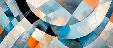 Geometric abstraction in blue and orange by Poster Art Shop