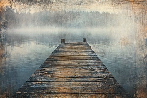 Verlaten pier in de mist