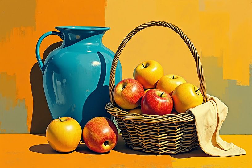 Still life with apple basket by Wandbilder-Shop