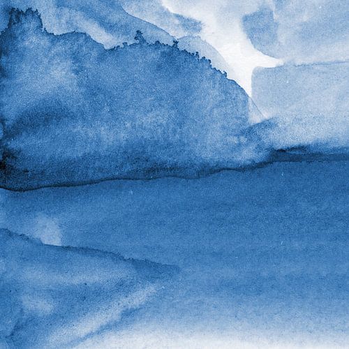 Abstract aquarel schilderij. Wintermeer in de bergen.