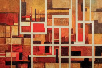 Abstracte vlakken in rood, bruin en goud van Bert Nijholt