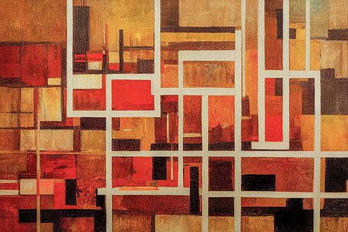 Abstracte vlakken in rood, bruin en goud