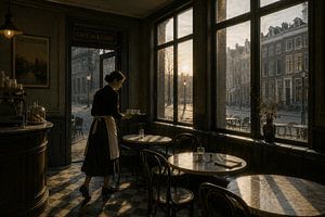 Morning Service at Café de Klomp – Golden Hour Café Wall Art