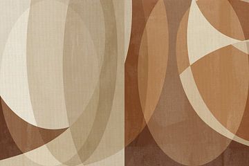 Abstracte vormen in neutraal bruin op linnen van Abstract Minimalist Art
