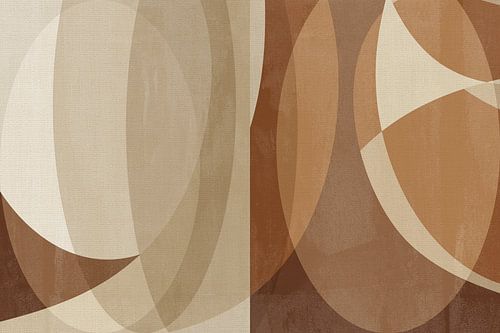 Abstracte vormen in neutraal bruin op linnen