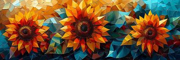 Farbenfrohe Geometrische Sonnenblumen als Abstrakte Kunst von Felix Brönnimann