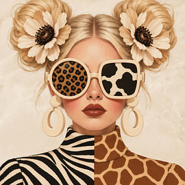 Wild Match | Illustrative retro portrait with animal prints by Mirjam Duizendstra