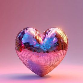 Heartbeat of joy: Pink-coloured heart disco ball in a romantic atmosphere by Floral Abstractions