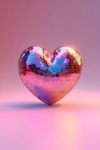 Hartslag van vreugde: Roze-kleurige hart disco bal in een romantische sfeer van Floral Abstractions