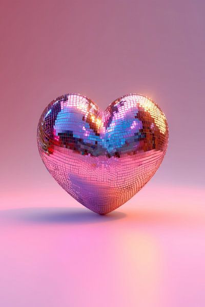 Heartbeat of joy: Pink-coloured heart disco ball in a romantic atmosphere by Floral Abstractions