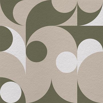 Moderne abstracte minimalistische kunst met geometrische vormen in beige, groen en wit van Dina Dankers