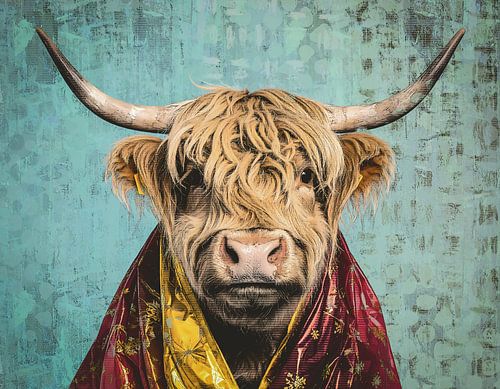 Schotse hooglander retro kunst