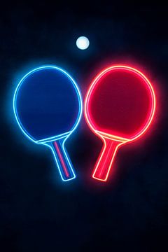 Neon table tennis bat and ball by Poster Art Shop