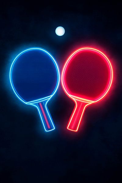 Neon table tennis bat and ball by Poster Art Shop