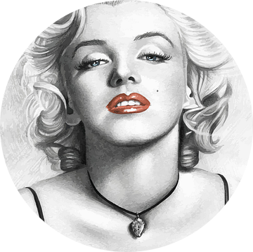 Pinup Marilyn Monroe in zwartwit met felle rode lippen van Atelier Liesjes
