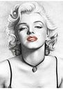 Pinup Marilyn Monroe in zwartwit met felle rode lippen van Atelier Liesjes thumbnail