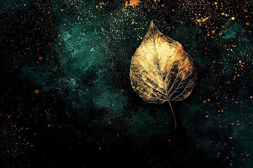 Goldenes Blatt mit grünem Hintergrund von Art & Soul Creations