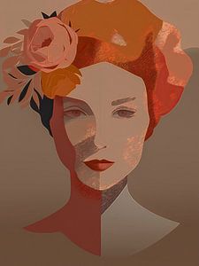 Artistiek portret van een vrouw met bloemen in warme aardetinten
