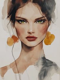 Modern and abstract portrait in warm colours by Carla Van Iersel