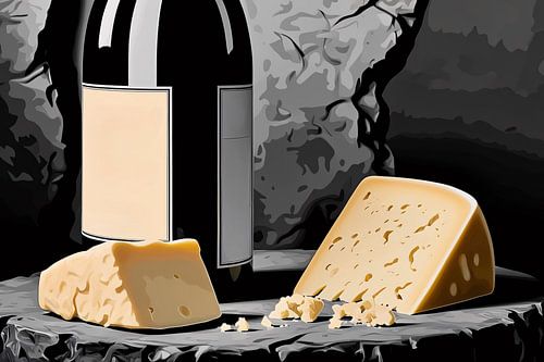 Stilleven met wijn en kaas