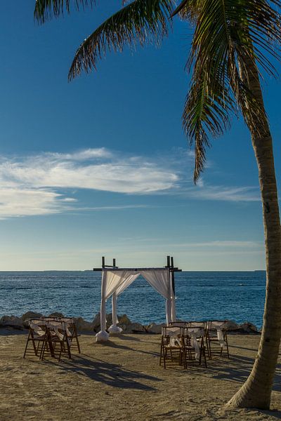 Verenigde Staten, Florida, Klaar voor romantisch strandbruiloftsfeest bij zonsondergang van adventure-photos