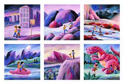 De ontdekkingsreizigers - collage van 6 illustraties