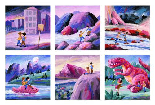 De ontdekkingsreizigers - collage van 6 illustraties