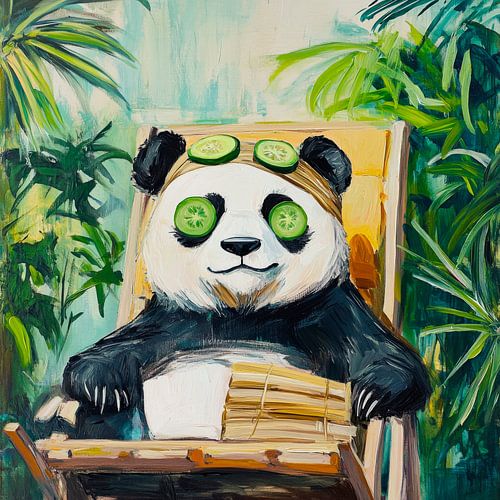 Panda relaxant dans une chaise longue