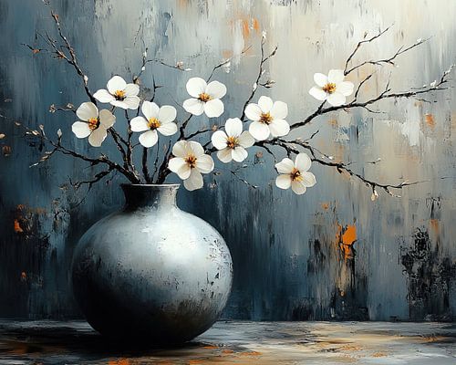 Fleurs Nature morte Moderne | Métallique Chuchotement de l'aube