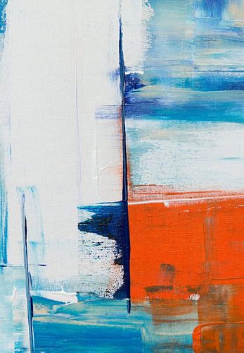 Abstract schilderij in blauw en oranje