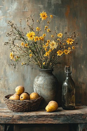 Nature morte rustique aux fleurs