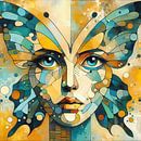 Vlinder in vrouwengezicht Pop Art stijl van Betty Maria Digital Art thumbnail