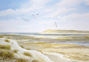 View of the Slufter on Texel - Watercolor - Hans Sturris by Galerie Ringoot