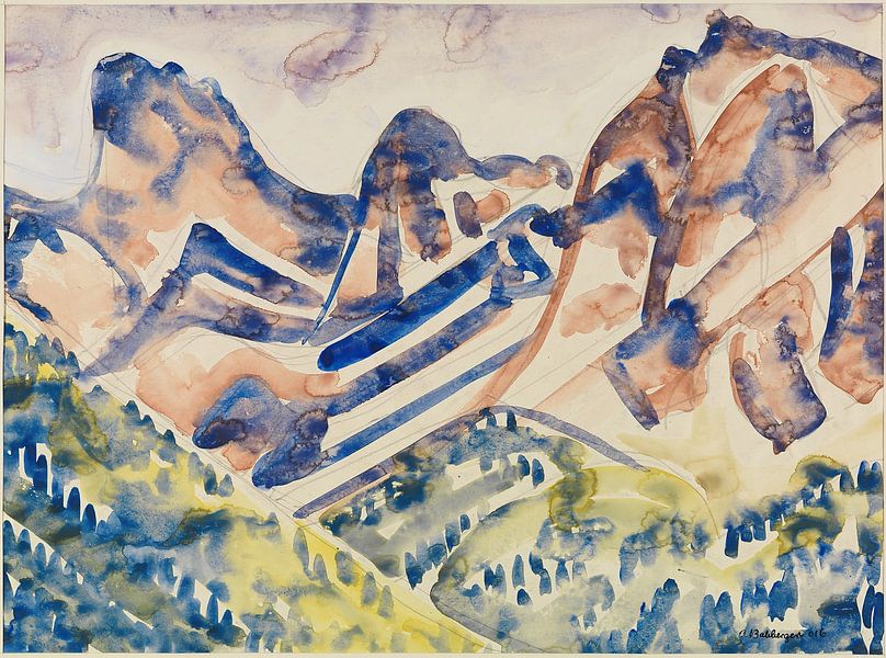 August Babberger - Berglandschap (1916) van Peter Balan