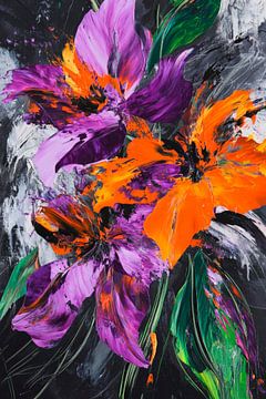 Colourful flower melody Dance of purple and orange flowers by Poster Art Shop
