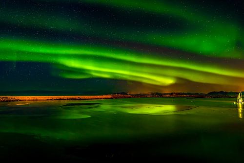 Northern lights on water