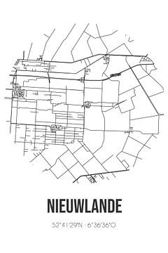 Nieuwlande (Drenthe) | Carte | Noir et blanc sur Rezona