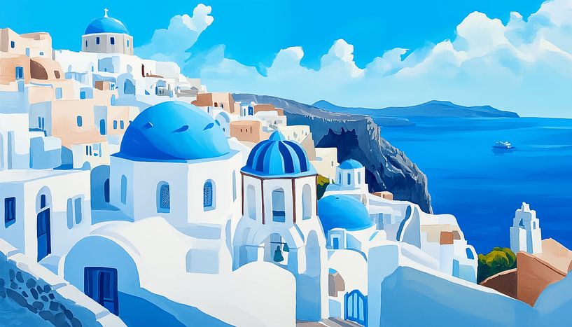 Santorini vibrante landschap blauw-wit van TheXclusive Art