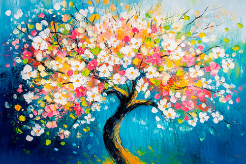 Arbre en fleurs de style aquarelle