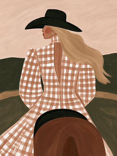 Blonde Frau im Western-Stil