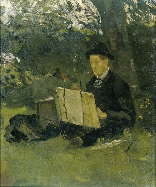 Jan Verkade malt unter einem Baum in Hattem, Richard Nicolaüs Roland Holst, 1891 von Marieke de Koning