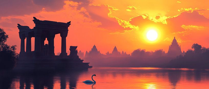 Sunset at the temple by Poster Art Shop